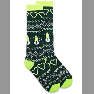 Green jacquard snowmen and hearts merino wool blend thermal socks made in Italy